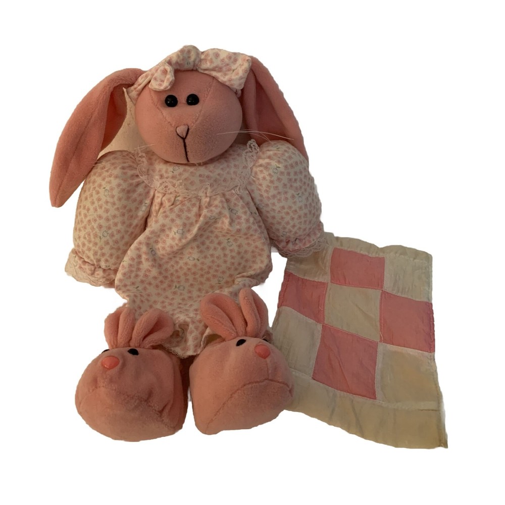 Embrace Asia Ltd Bunny Plush 12" Pink Nightgown Slippers Lovey Blanket READ